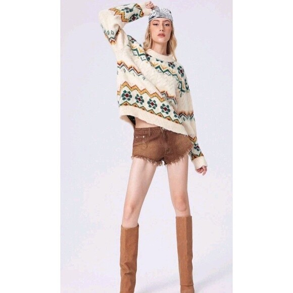 NWT Cider Womens Fair Isle Oversized Wool Blend Pullover Sweater Chunky Sz XL - Picture 3 of 13